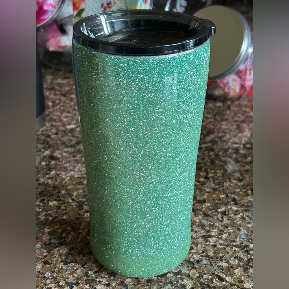 Glitter Green Tumbler with Lid